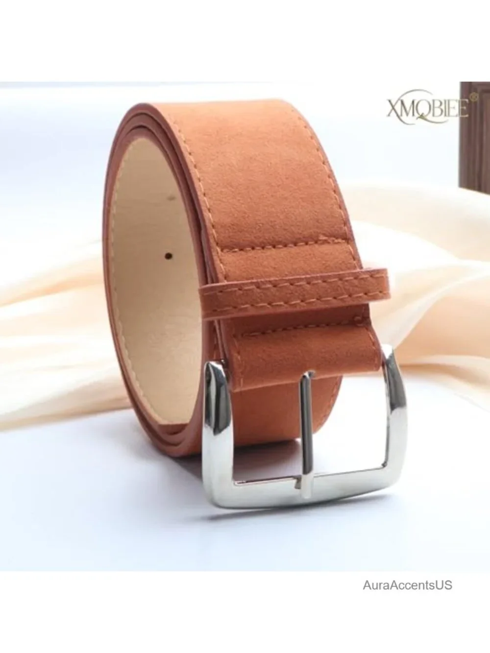 Womens Wide Suede Leather Belt with Gold Silver Buckle